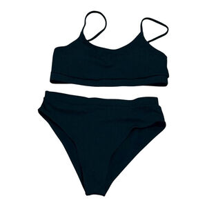 Bikini Set Womens XL Black Ribbed High Waisted Two Piece Bralette Top Swimwear